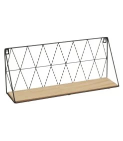 Étagère Murale En Métal Noir Et Bois Tablette 48x12x20cm