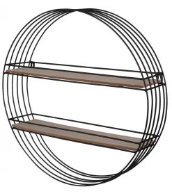 Étagère Murale Ronde 2 Niveaux Métal Et Bois - 45x45x11cm