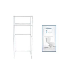 Étagère Pont WC En Métal Et Plastique Blanc 2 Étages