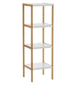 Étagère Salle De Bain Bambou Blanc 4 étages - 34x33x110cm
