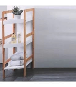 Étagère Salle De Bain Bambou Et Bois Blanc - 30x30x72cm -Produits Menagers Boutique etagere salle de bain bambou et bois blanc 30x30x72cm 2