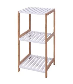 Étagère Salle De Bain Bambou Et Bois Blanc 79x34x33cm