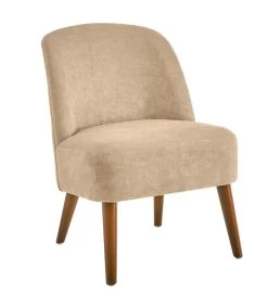 Fauteuil Beige Tissu Chenille Pieds En Bois 52x58x71cm