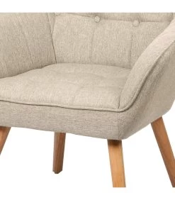 Fauteuil En Tissu Beige Effet Lin Et Pieds Bois 74x70x85cm -Produits Menagers Boutique fauteuil en tissu beige effet lin et pieds bois 74x70x85cm 2