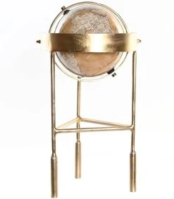 Globe Terrestre Sur Pied Métal Doré - 25x22x43cm