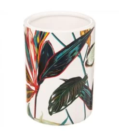 Gobelet Porte Brosses à Dents Feuillage Exotique -7.8x7.8x11cm