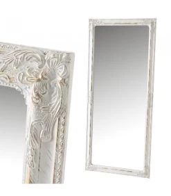 Grand Miroir Mural Moulures En Bois Blanc Et Doré - Hauteur 162cm
