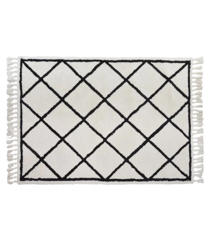 Grand Tapis Style Berbère Polyester Noir Et Blanc Crème - 160x230cm 3 Grand Tapis Style Berbère Polyester Noir Et Blanc Crème - 160x230cm