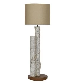 Grande Lampe à Poser Bouleau Et Abat-jour Lin Beige - H78.5cm
