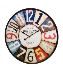 Horloge Murale Ronde Multicolore En Bois MDF Old Town