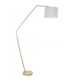 Lampadaire Arc Métal Doré Et Abat-jour Blanc En Lin - H196cm