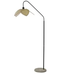 Lampadaire Arc Métal Noir Et Abat-jour Rotin Synthétique - 45x72x165cm