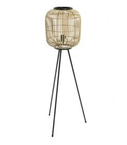 Lampadaire Bambou Trépied Métal Noir - Hauteur 116cm