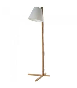 Lampadaire Design Pied En Bambou Et Abat-jour Tissu Blanc