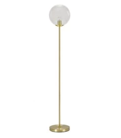 Lampadaire Rétro En Métal Doré Et Globe En Verre Transparent - 150cm