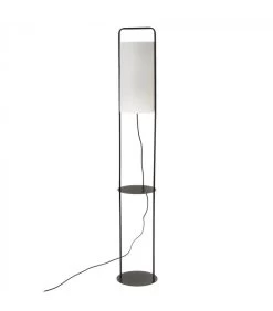 Lampadaire Table En Métal Noir Et Abat-jour Blanc - H150cm