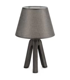 Lampe à Poser Base Céramique Effet Bois Abat-jour Conique Gris