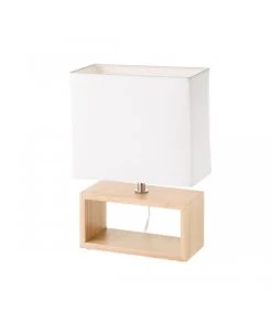Lampe à Poser Rectangulaire Bois Et Abat-jour Blanc - Hauteur 31.20cm