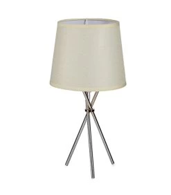 Lampe à Poser Base En Métal Chromé Et Abat-jour Beige