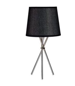 Produits Menagers Boutique -Produits Menagers Boutique lampe a poser base en metal chrome et abat jour noir 1