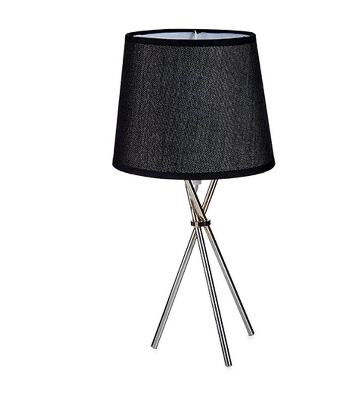 Lampe à Poser Base En Métal Chromé Et Abat-jour Noir