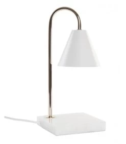 Lampe à Poser Base Marbre Et Métal Doré Et Blanc - 15x15x33cm