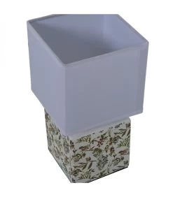 Lampe à Poser Carrée Céramique Fleurs - 14x14x27cm -Produits Menagers Boutique lampe a poser carree ceramique fleurs 14x14x27cm 2