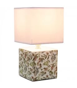 Lampe à Poser Carrée Céramique Fleurs - 14x14x27cm