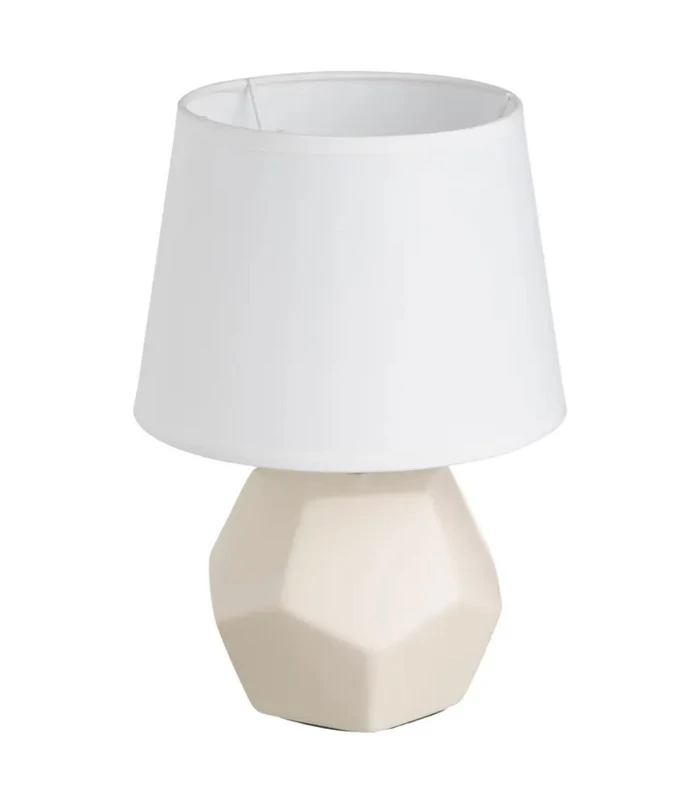 Lampe à Poser Céramique Beige Et Abat Jour Blanc 18x18x26cm