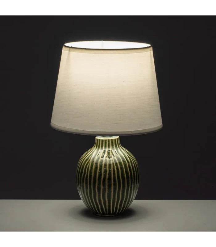 Lampe à Poser Céramique Verte Et Abat Jour Blanc 18x18x28cm 4 Lampe à Poser Céramique Verte Et Abat Jour Blanc 18x18x28cm – Image 2