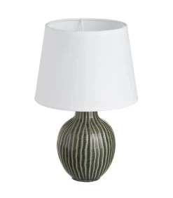 Lampe à Poser Céramique Verte Et Abat Jour Blanc 18x18x28cm