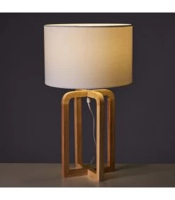 Produits Menagers Boutique -Produits Menagers Boutique lampe a poser chene et abat jour blanc 30x30x52cm 1