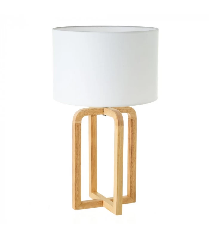 Lampe à Poser Chêne Et Abat-jour Blanc - 30x30x52cm