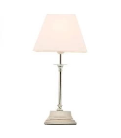 Lampe à Poser Classique Métal Argenté Abat-jour Blanc - 22x14x48cm