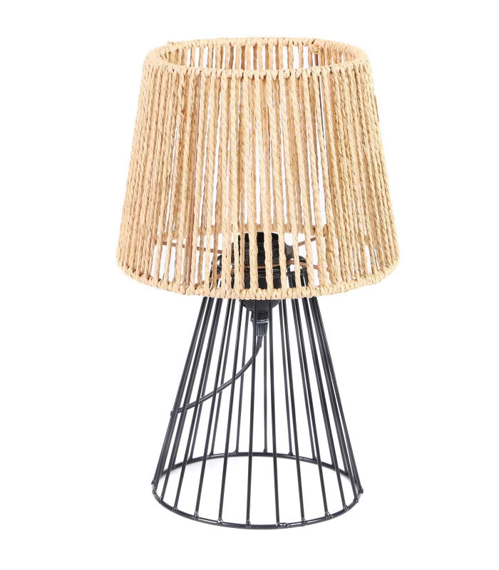 Lampe à Poser Conique Métal Noir Et Corde