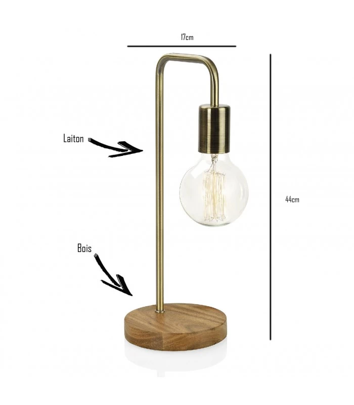 Lampe à Poser Courbée Design En Bois Et Laiton 4 Lampe à Poser Courbée Design En Bois Et Laiton – Image 2