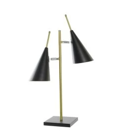 Lampe à Poser Double En Métal Noir Et Doré 38x16x64cm
