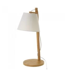 Lampe à Poser En Bambou Et Abat-jour En Tissu Blanc - H50cm