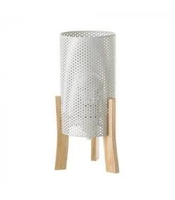 Lampe à Poser En Bois Et Métal Blanc - 14x14x29.5cm