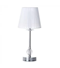 Lampe à Poser Métal Argenté, Acrylique Et Abat-jour Plissé Blanc - H39cm