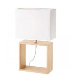 Lampe à Poser Rectangulaire Bois Abat-jour Blanc - Hauteur 41cm