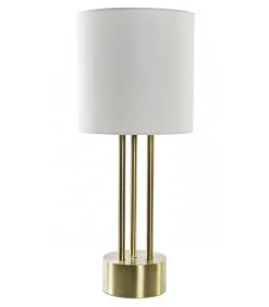 Lampe à Poser Rétro En Métal Doré Et Abat-jour Blanc En Lin - H67cm