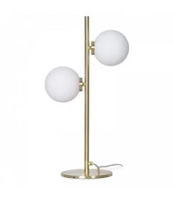 Lampe à Poser Rétro Métal Doré Et 2 Globes En Verre Blanchi