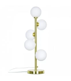 Lampe à Poser Rétro Métal Doré Et 5 Globes En Verre Blanchi