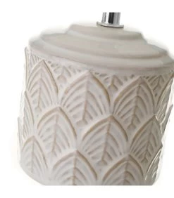 Lampe à Poser Ronde Céramique Blanche Feuillage 15x15x28cm -Produits Menagers Boutique lampe a poser ronde ceramique blanche feuillage 15x15x28cm 2