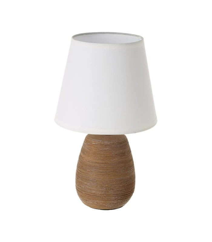 Lampe à Poser Ronde Céramique Marron Effet Naturel - 17x17x27.5cm