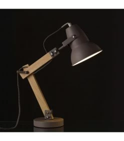 Lampe De Bureau Métal Gris Et Bois - Hauteur 43cm -Produits Menagers Boutique lampe de bureau metal gris et bois hauteur 43cm 1