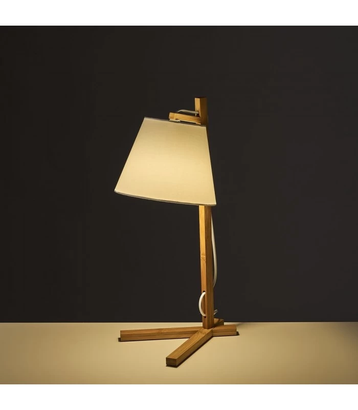 Lampe Design à Poser En Bambou Et Abat-jour En Tissu Blanc - H50cm 4 Lampe Design à Poser En Bambou Et Abat-jour En Tissu Blanc - H50cm – Image 2