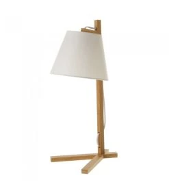 Lampe Design à Poser En Bambou Et Abat-jour En Tissu Blanc - H50cm