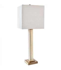 Lampe Pied En Verre Taillé Et Abat-jour Beige - 28x28x76cm